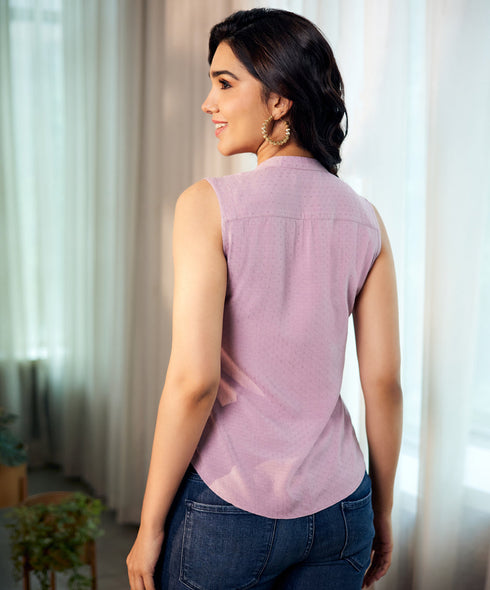 Sleeveless Cotton Textured Purple Top